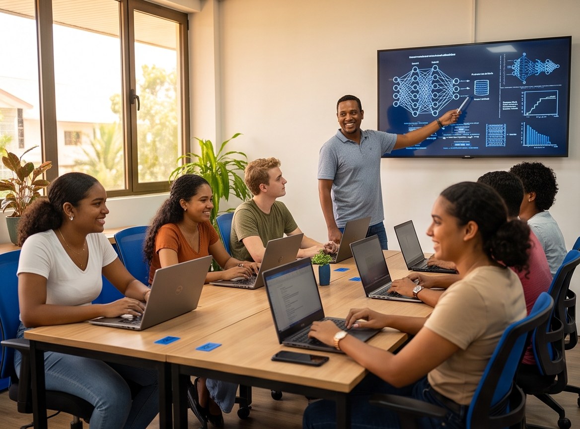 Trainees in the TechStaq academy in Paramaribo learning about AI